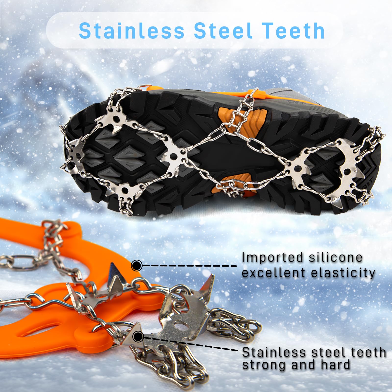 Vdealen Ramponi per Scarponi, 19 Denti Catene in Acciaio Inossidabile Portatile Ramponcini per Scarpe da Trekking Trail Running da Antiscivolo per Montagna Campeggio Alpinismo Inverno