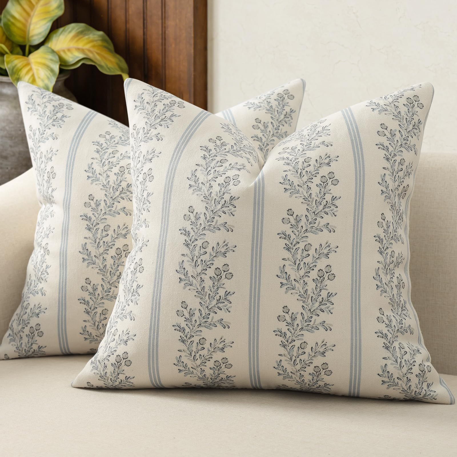 Striped Floral Pillow Covers Set - 20x20