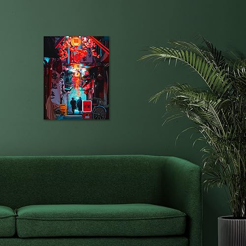 Miniatura 6 de Póster japonés impreso  Obra de arte de ciudad nocturna en rollo de lienzo  Arte de Tokio animé para pared  Póster de decoración de pared de ciudad