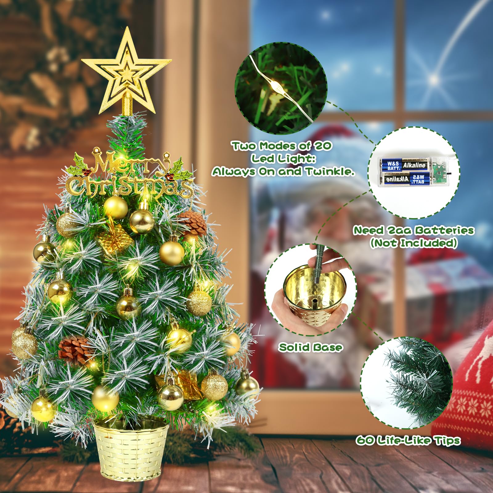 Mini albero di Natale da 55 cm, decorazioni artificiali per albero di Natale da tavolo per Natale, casa, cucina, tavolo da pranzo