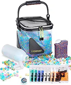 LMMDSKD Gel Balls Blaster Accessories - Ammo Bucket with Strainer 100,000 Pcs Orby Gun Ammo & Refill Bottle, Splatter Ball Tub/Holder Holds 30,000 Water Beads Compatible Splatrball Bullets Orbeez Ammo