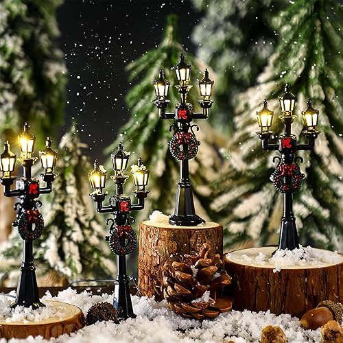 Miniatura 6 de Lámpara de Navidad para poste de aldea, accesorios de aldea, lámpara de tren, farol, lámpara de calle en miniatura, luces de calle decorativas para