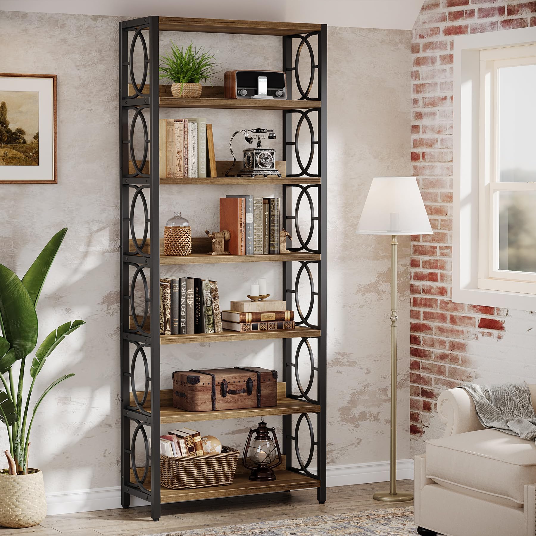 Tribesigns Soporte para plantas de madera, 6 niveles, 180 cm de alto, soporte para plantas industriales, resistente estante de exhibición independiente para interiores, balcón, jardín (marrón rústico