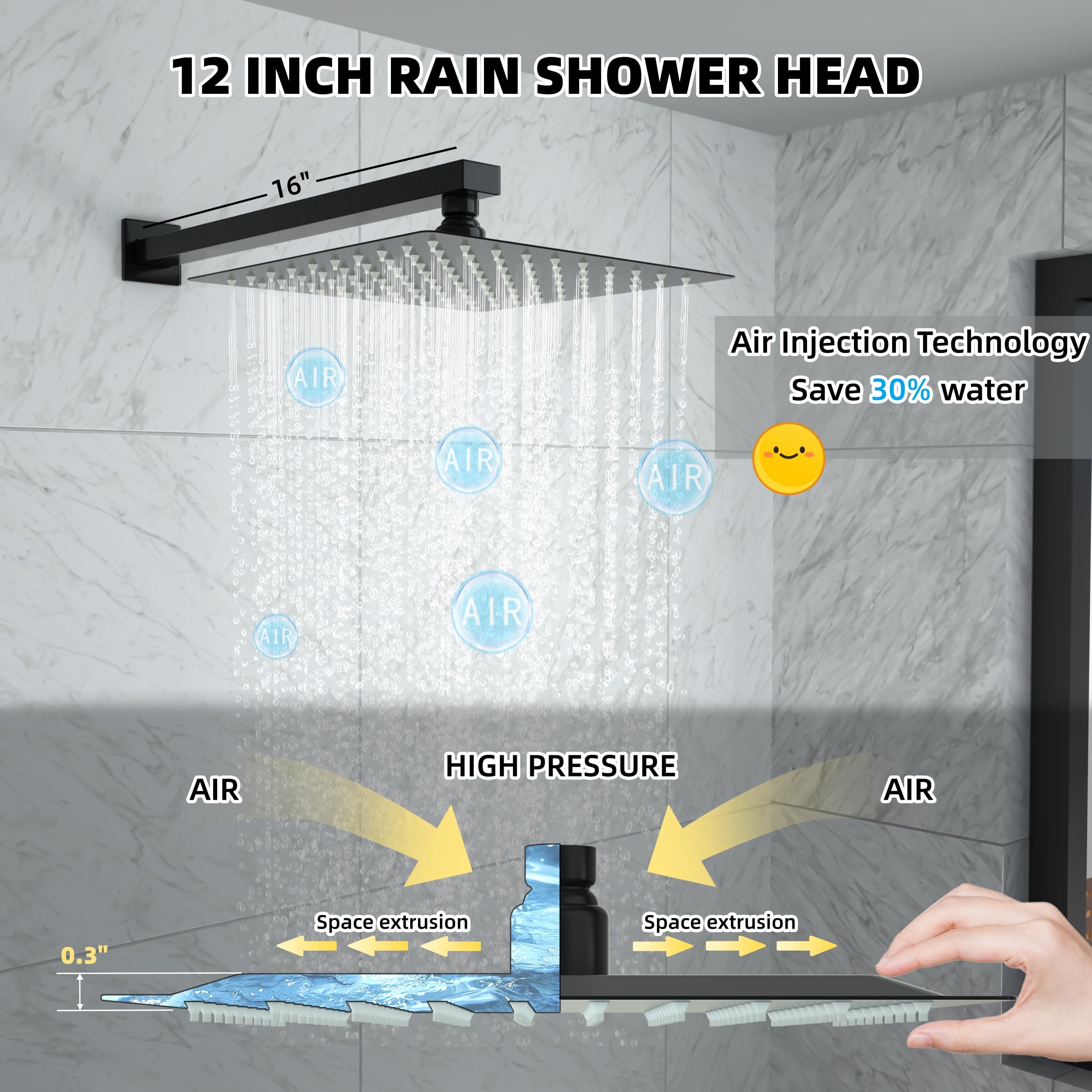30,5 Cm Duscharmatur-Set Mit Regendusche & Handbrause – Hochdruck, Massiv-Messing, 10 Jahre Garantie
