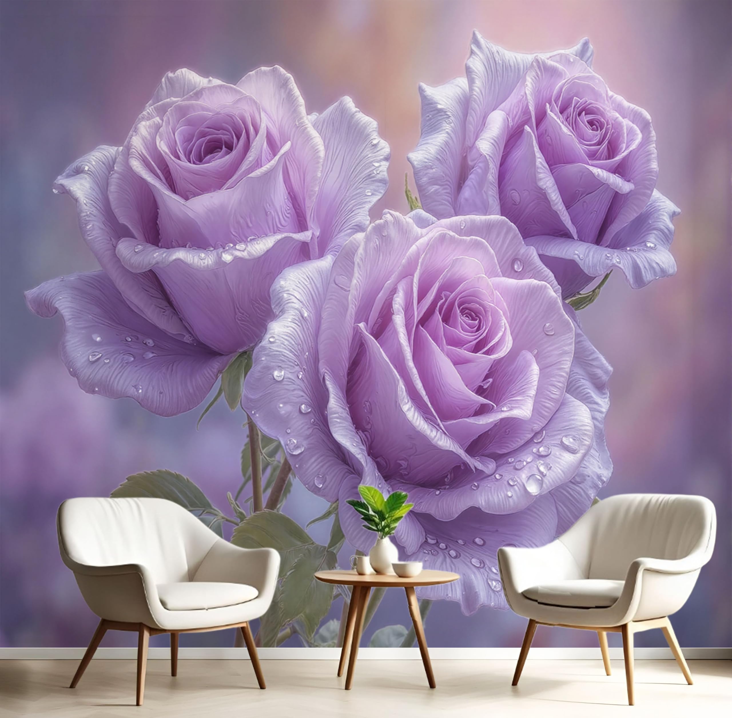 Papier peint fleurs de roses 3D en soie lessivable pour salon