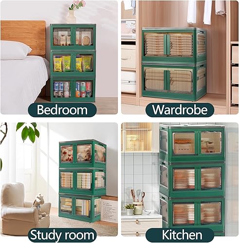 Miniatura 5 de NOCCUR Paquete de 3 cajas de almacenamiento plegables de estilo americano, contenedores de almacenamiento de plástico verde de 14.5 galones con