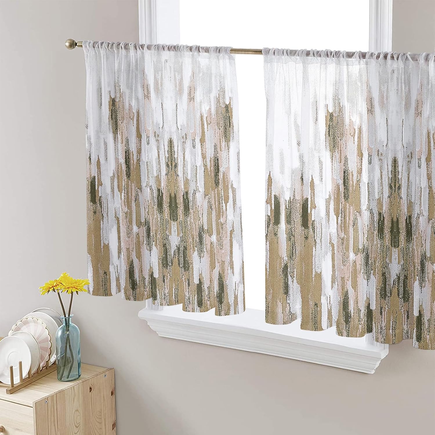 Sheer Curtains 45 Inch Length 2 Panels Set Brown Ombre