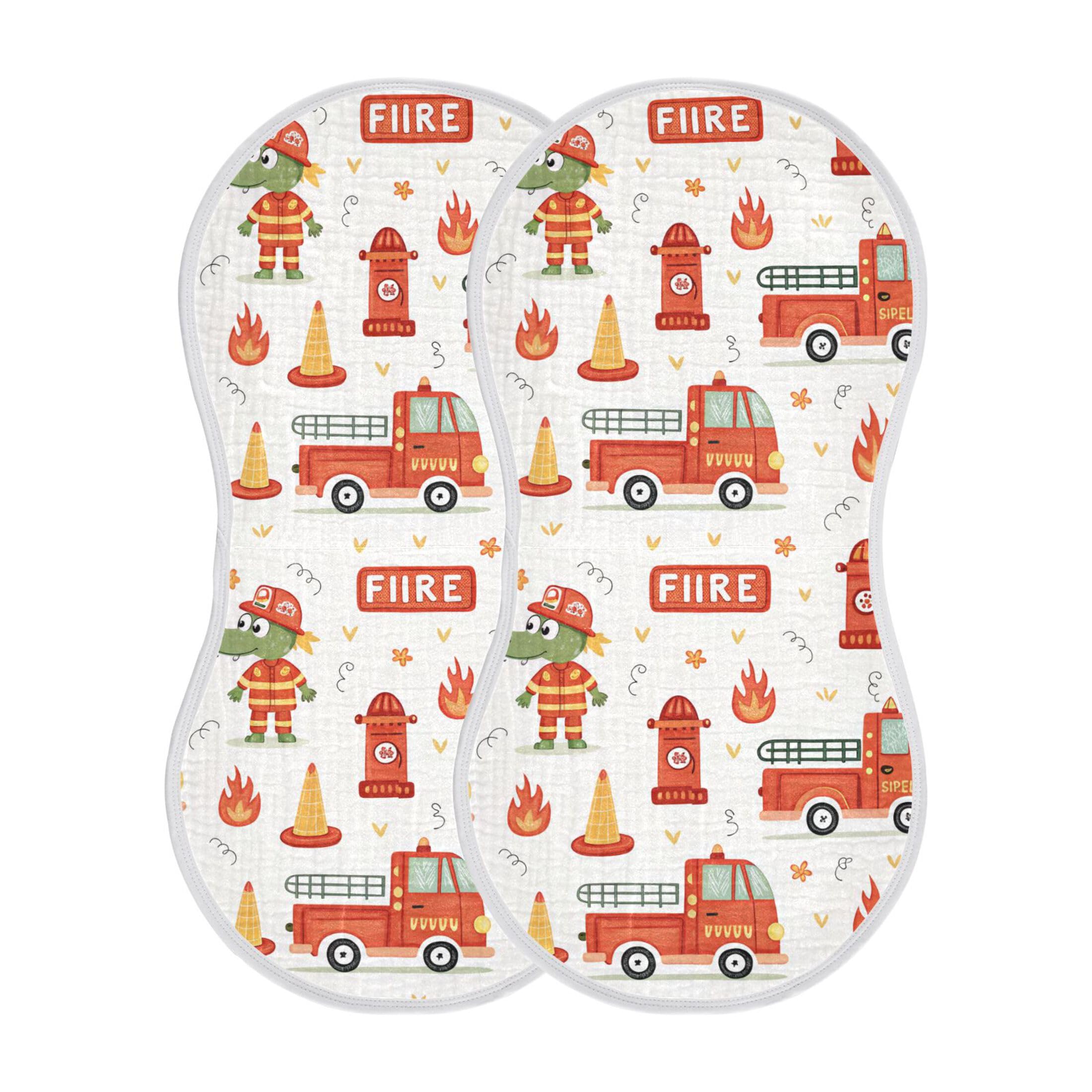 Burbuja Cute Firetrucks Muslin Baby Burp Cloths, Soft & Absorbent Cotton Burping Rags for Newborn Boys & Girls, 2 Pack