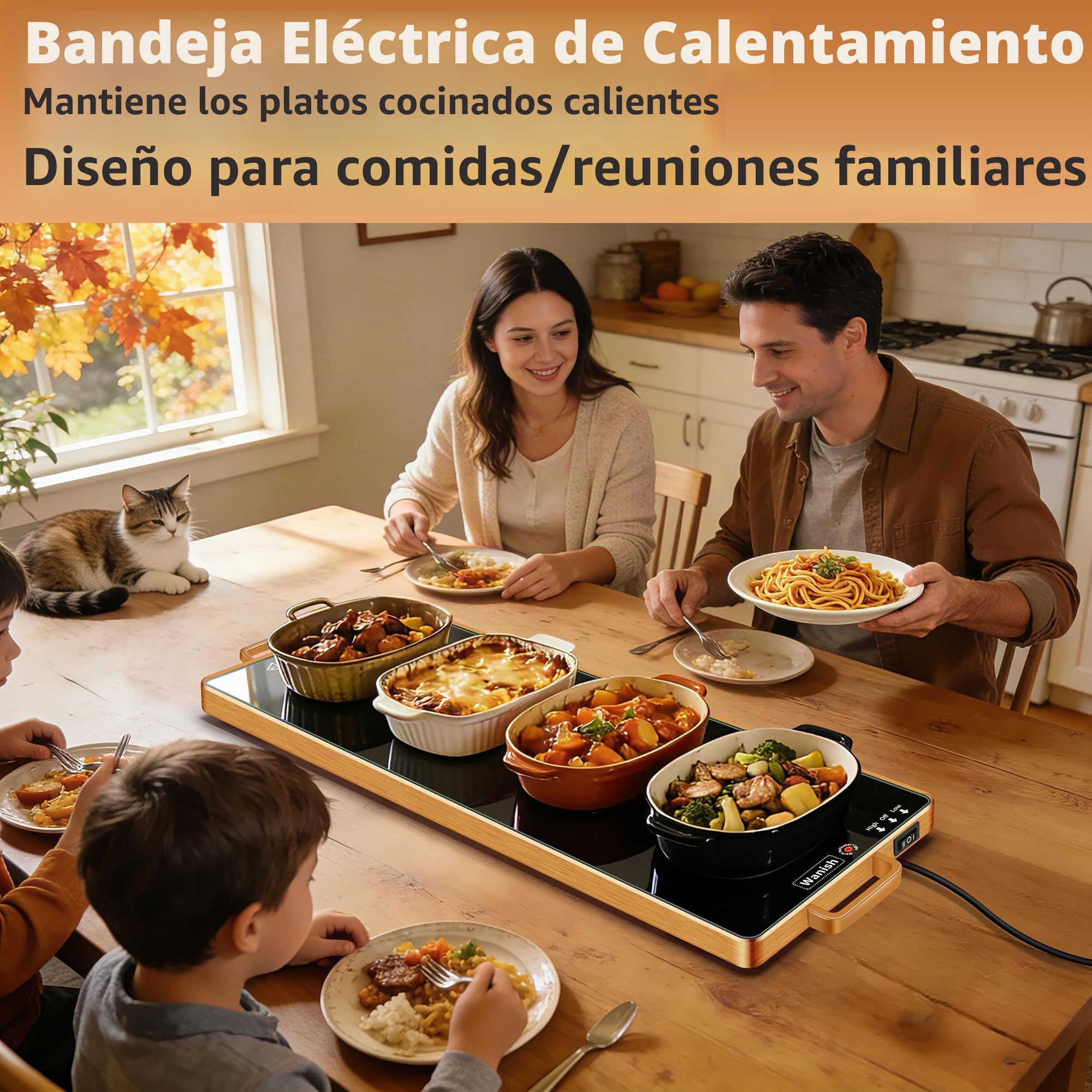 Bandeja de calentamiento eléctrica (XXL 32 x 18 pulgadas), calentadores de alimentos para fiestas de bufé con termostato y calefacción de superficie completa, alfombrilla de calentamiento de vidrio