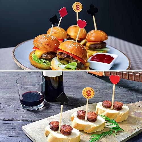 Miniatura 6 de Meanplan 100 palillos de dientes de casino, decoraciones de fiesta de casino, palillos de dientes de póquer, decoraciones de cóctel para fiestas de