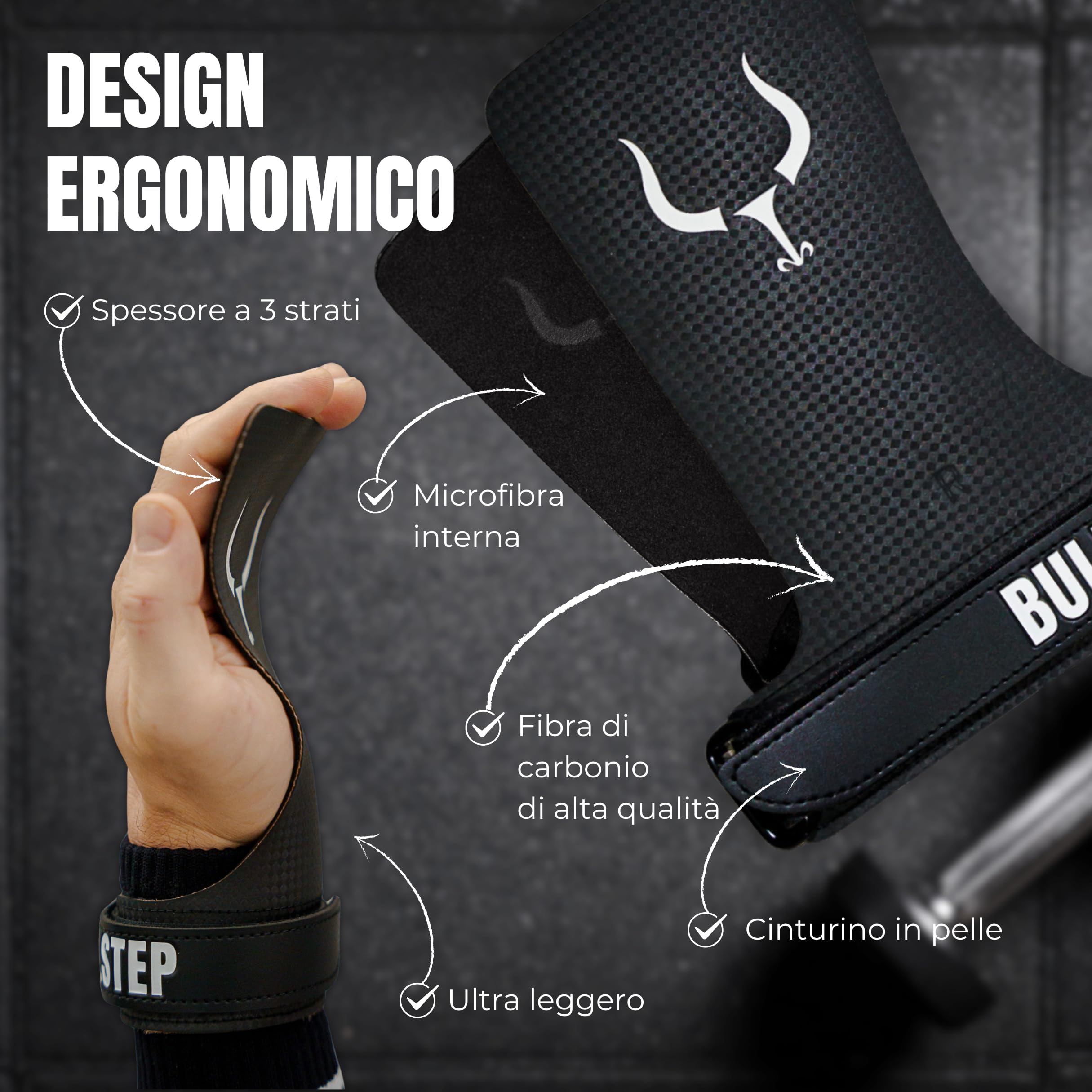 Paracalli Crossfit Forge in Fibra Di Carbonio con Polsiere | Stamina Fitness Paracalli Senza Magnesio | Guanti Crossfit Uomo Donna | Gym Gloves Grips per Cross Training