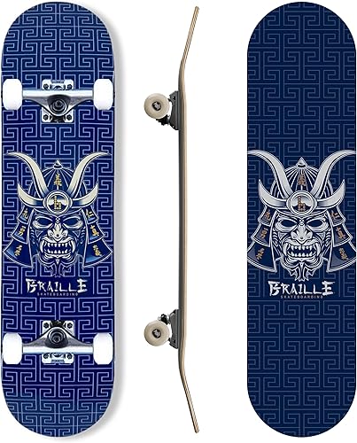 Braille - Monopatín profesional completo para niñas, niños, jóvenes, adultos, adolescentes y principiantes, totalmente montado con póster y