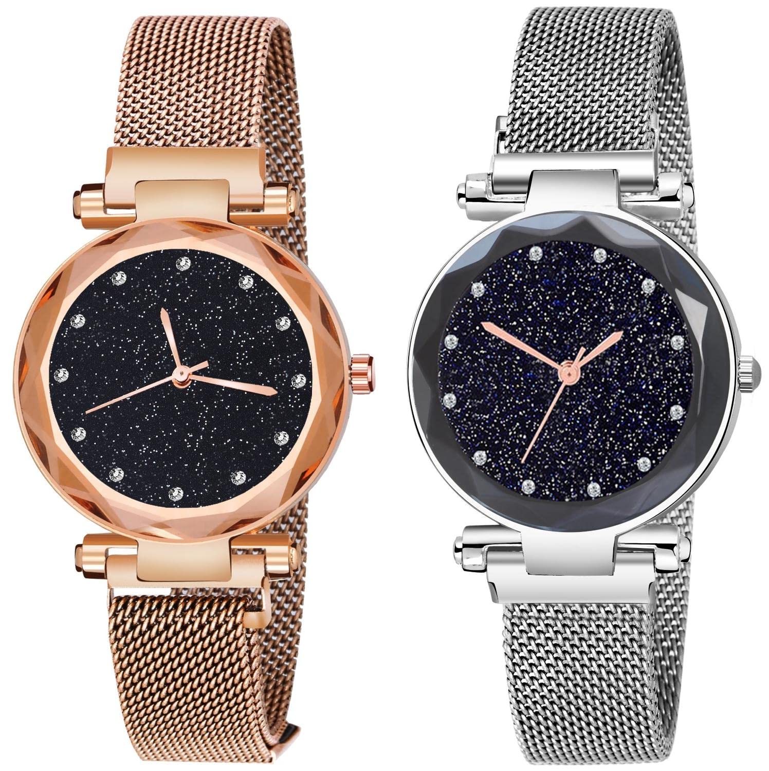 Counity Analog Womens Watch (12 diaomond Black Dial Multicolor Colored Strap) Combo Pack 2 Analog Watch (Gold+Silver) (B0BXX86C7L) Amazon Price History, Amazon Price Tracker