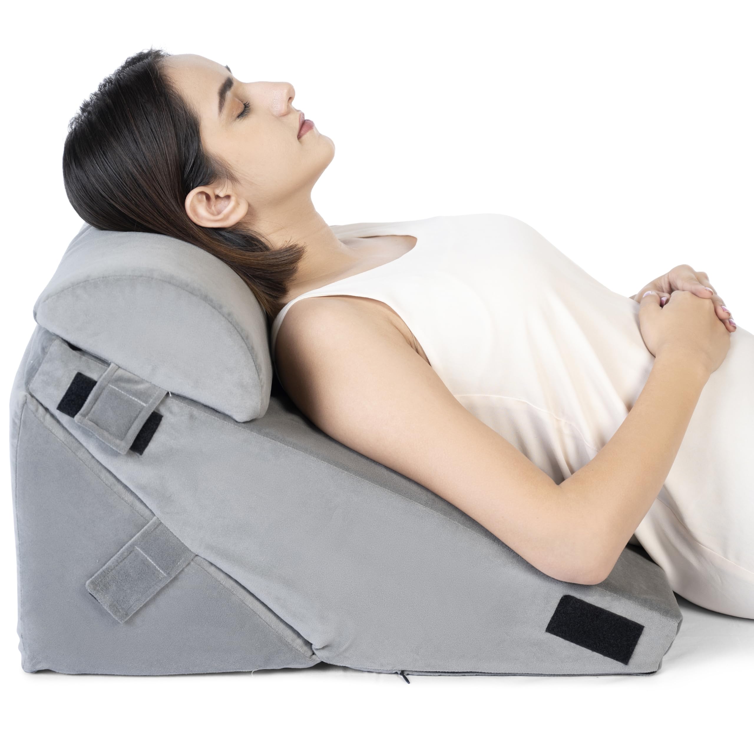 FOVERA Memory Foam Wedge Pillow | 2 Years Warranty | Adjustable Wedge Cushion with Head for Back Support for Bed, Acid Reflux, Snoring, GERD, Leg Elevation, Pregnancy (Grey, 22x22x12 Inch)