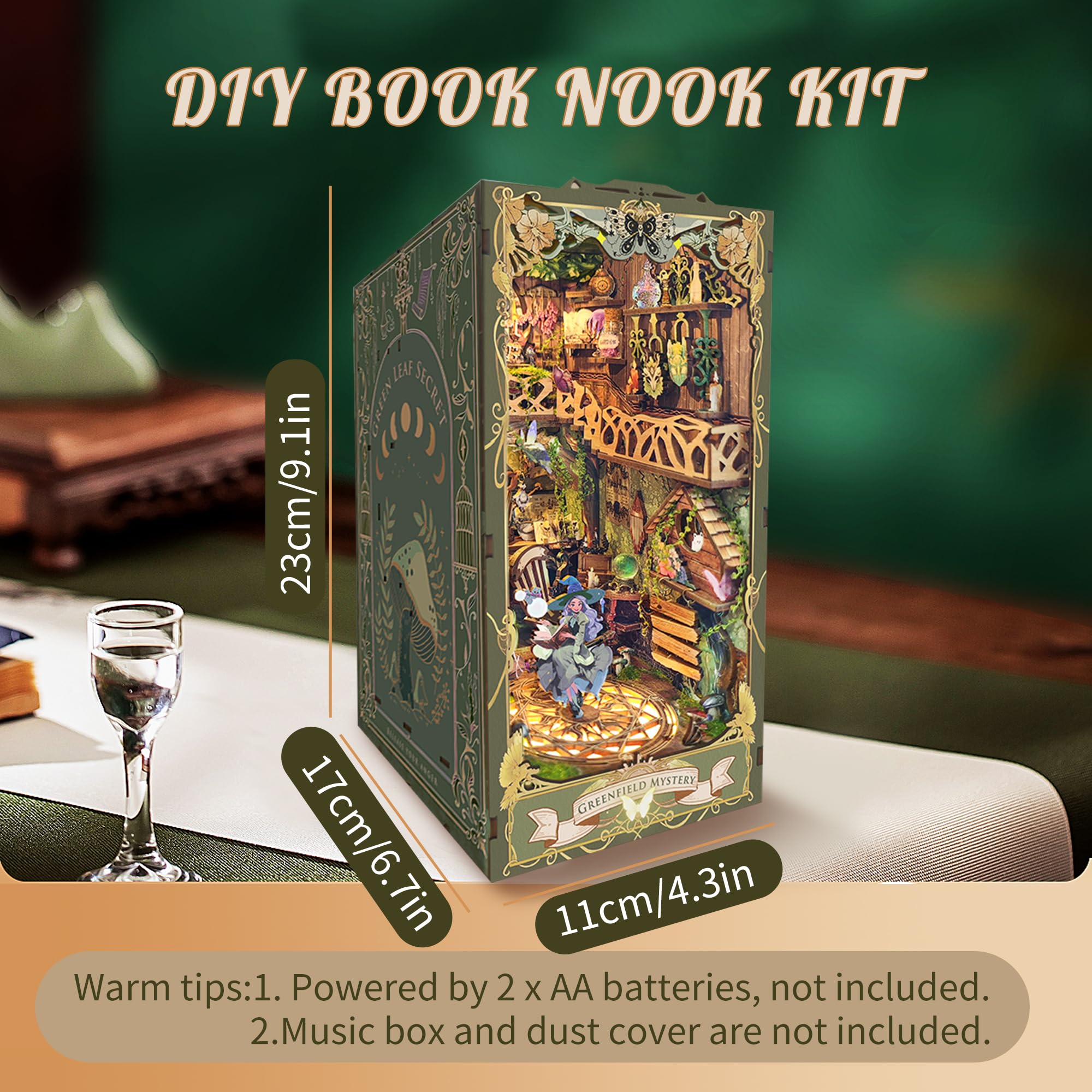 CRIOLPO - Book Nook, kit fai da te, miniatura in legno di una casa in formato libro, per adulti e adolescenti, puzzle in legno 3D, inserto per libreria, kit con sensore a LED
