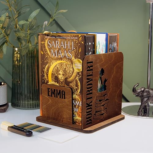 Miniatura 8 de Soporte de madera personalizado para libros, separador de lectura triangular de madera con ranurado, soporte para libros de exhibición de libros,