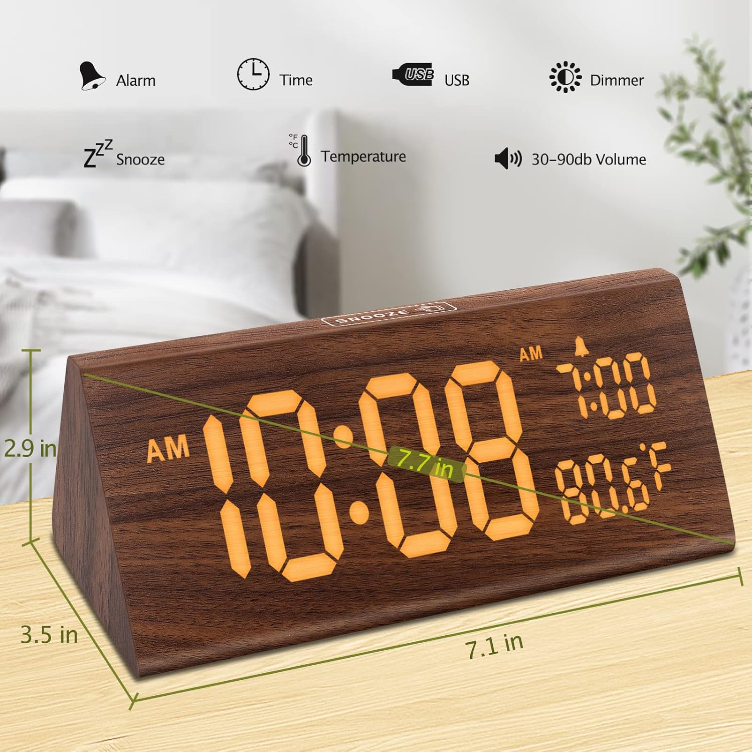 Buy DreamSky Wooden Digital Alarm Clock for Bedroom 7.7 Electric