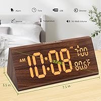 Vista 7 de DreamSky Reloj Despertador Digital de Madera para Dormitorio - Relojes Eléctricos de 7.7" con Puerto USB, Números Grandes, Temperatura, Atenuador