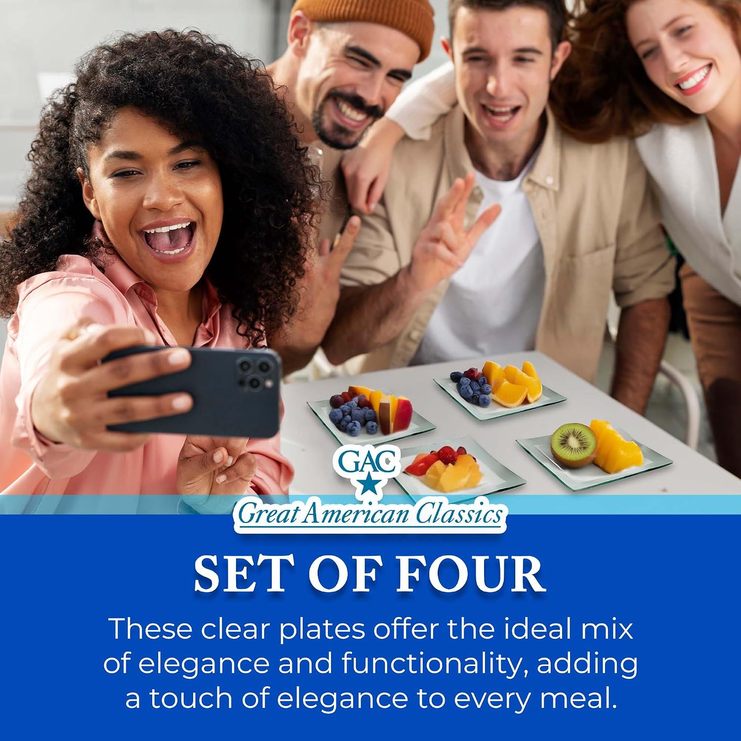 Tempered Glass Dessert Plates – 6 Inch Elegant Square Appetizer Plates, Modern Serving Dishes for Snacks, Salads & Sweets, Durable, Microwave & Dishwasher Safe – Set of 4, Silver