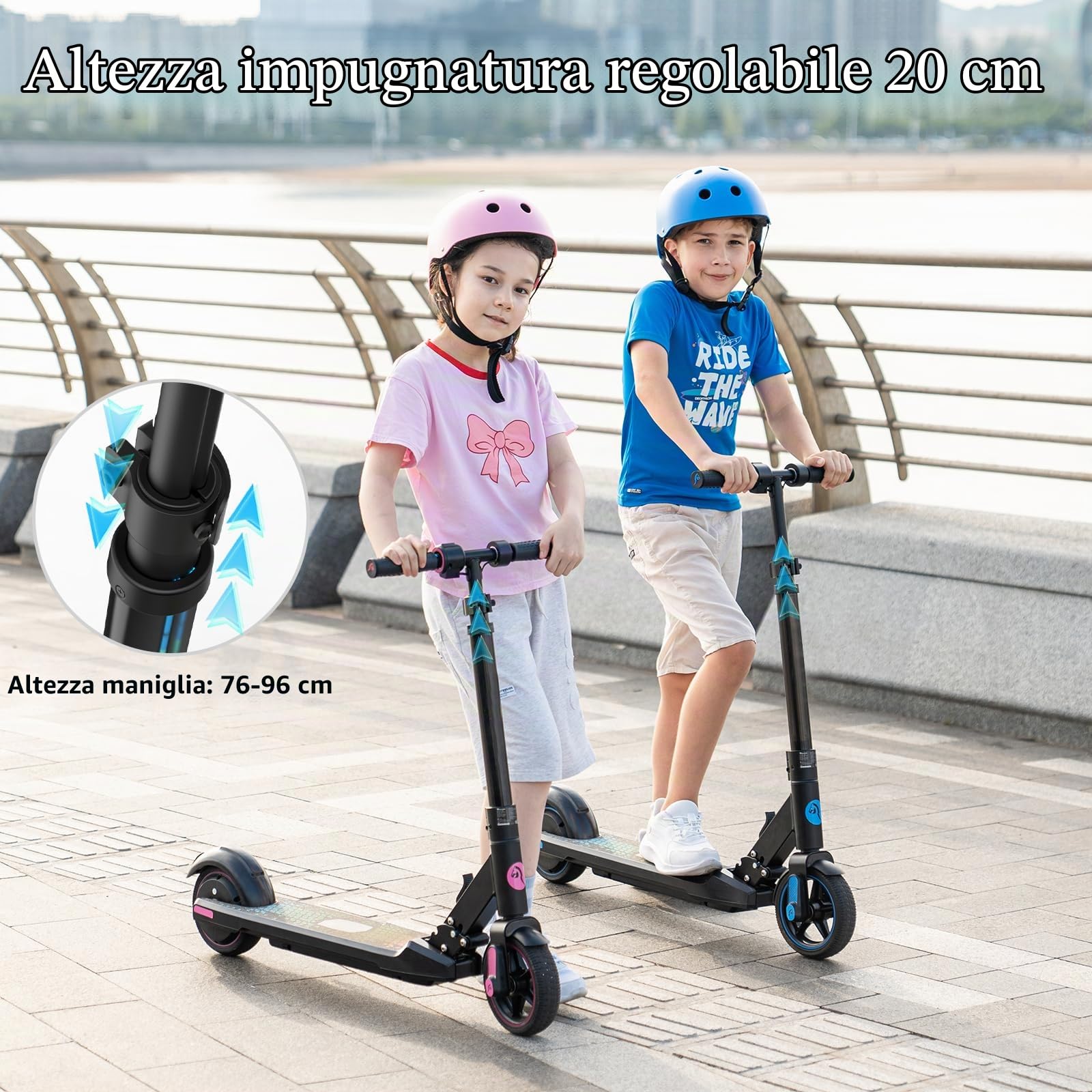 Monopattino Elettrico per Bambini dai 6 ai 12 Anni | E-Scooter Pieghevole con Display LED e Luci LED Colorate | Leggero e Altezza Regolabile da 76 a 96 cm | Ruote da 6,5"