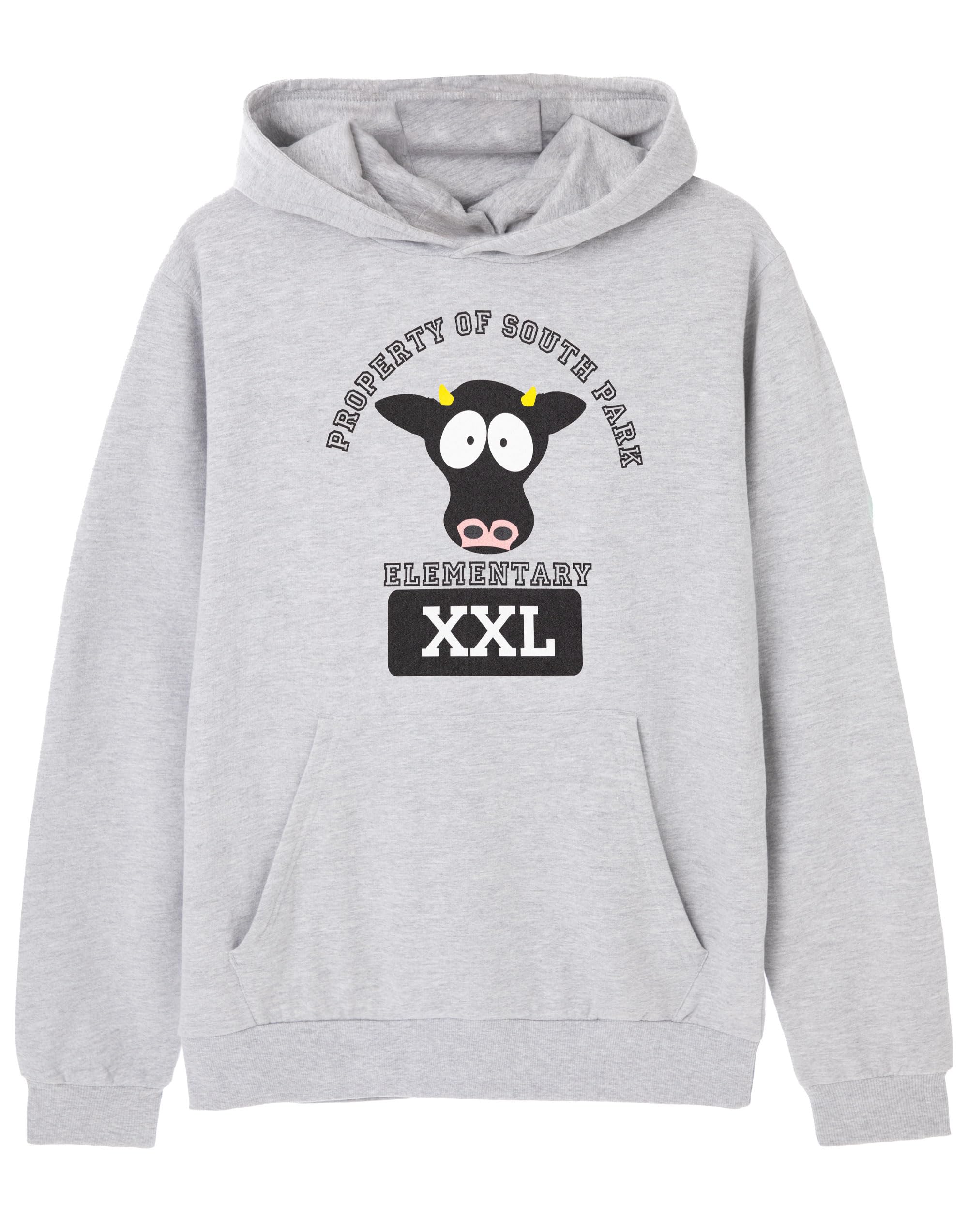 South Park Mens Hoodie | Adults Mooey the Mascot Graphic Hooded Sweatshirt in Grey | Elementary School Cow Hoody | TV Show Cartoon Art Pullover | Funny Apparel Gift for Him
