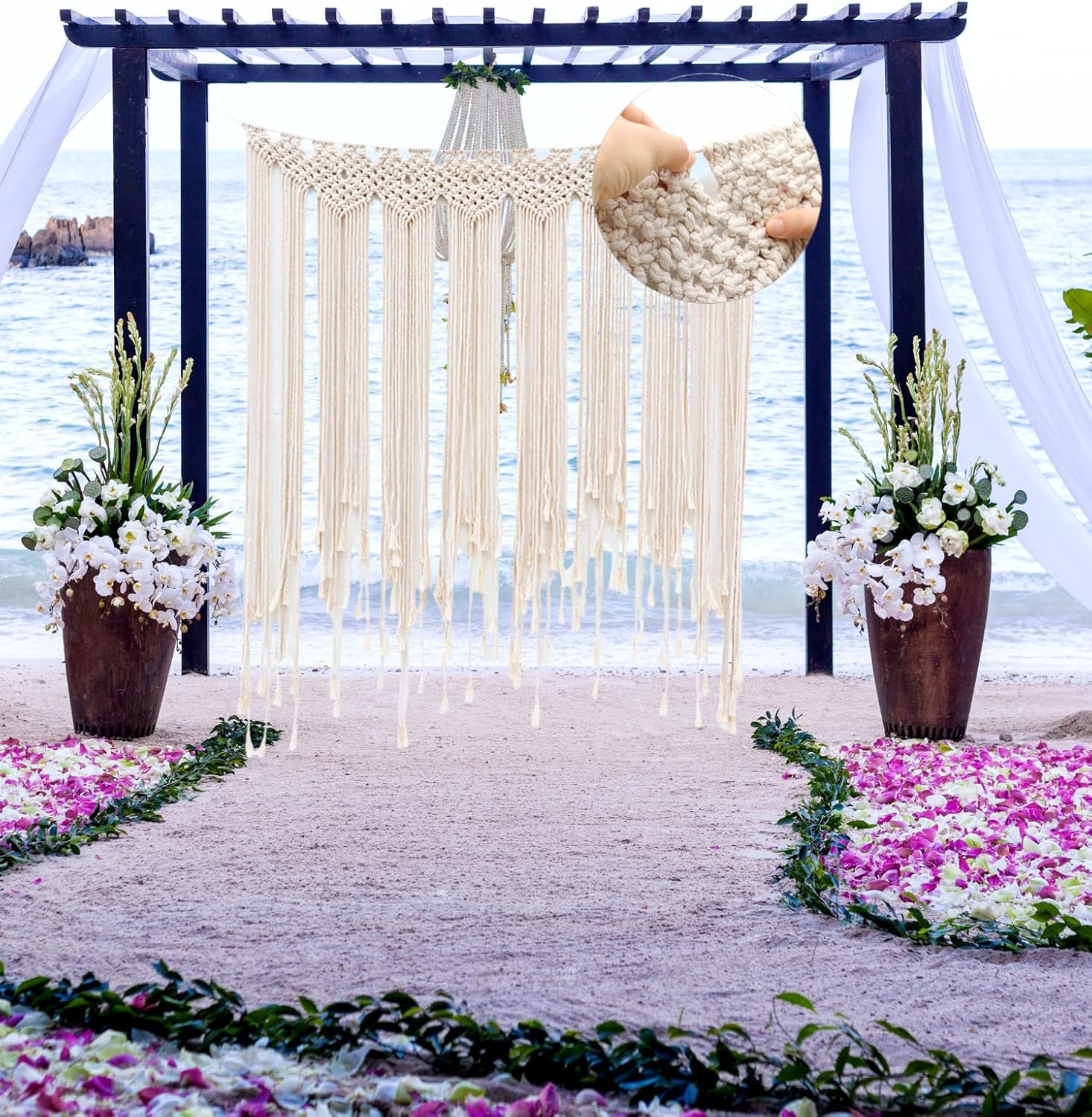 Wall Hanging Tapestry, Bohemian Style Curtains, Macrame Curtains Macrame Room Décor, Macrame Wall Hanging Woven Tapestry Wall Art Boho Wall Curtains Macrame Curtains for Windows Panels (Tapestry)