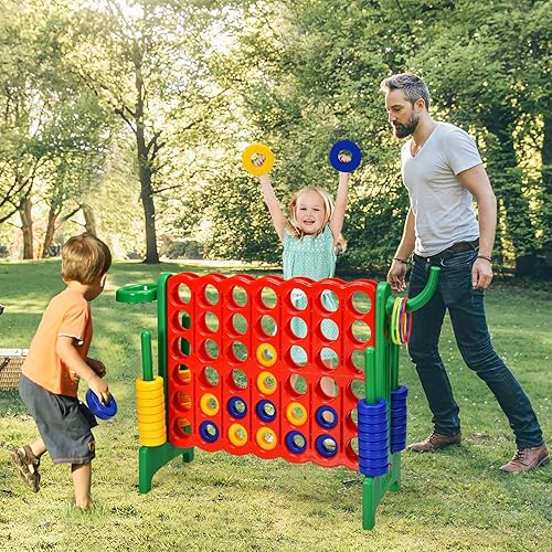 Miniatura 2 de HONEY JOY Juego gigante gigante de 4 a puntuación, 3 en 1 para interiores y exteriores, juego de patio familiar con aro de baloncesto y lanzamiento