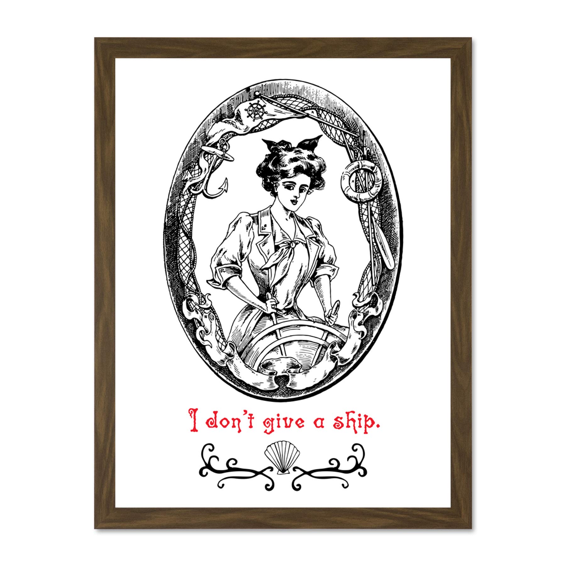 Quote Don't Give A Ship Lady Captain Large Framed Art Print Poster Wall Decor 18x24 inch