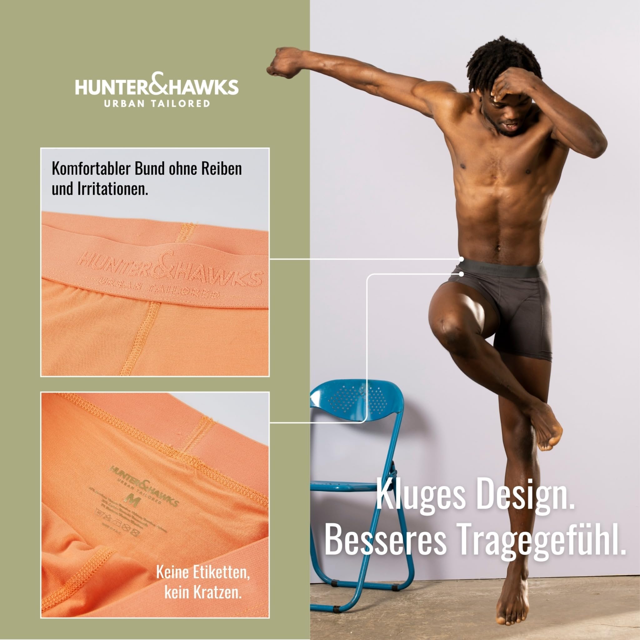 Hunter&Hawks Boxershorts Herren 3er Pack Bambus | Antibakteriell & Atmungsaktiv Unterhosen | Weiche Unterwäsche Boxer | Cool Dry Trunks | Anti-Reibung | Größen S-6XL