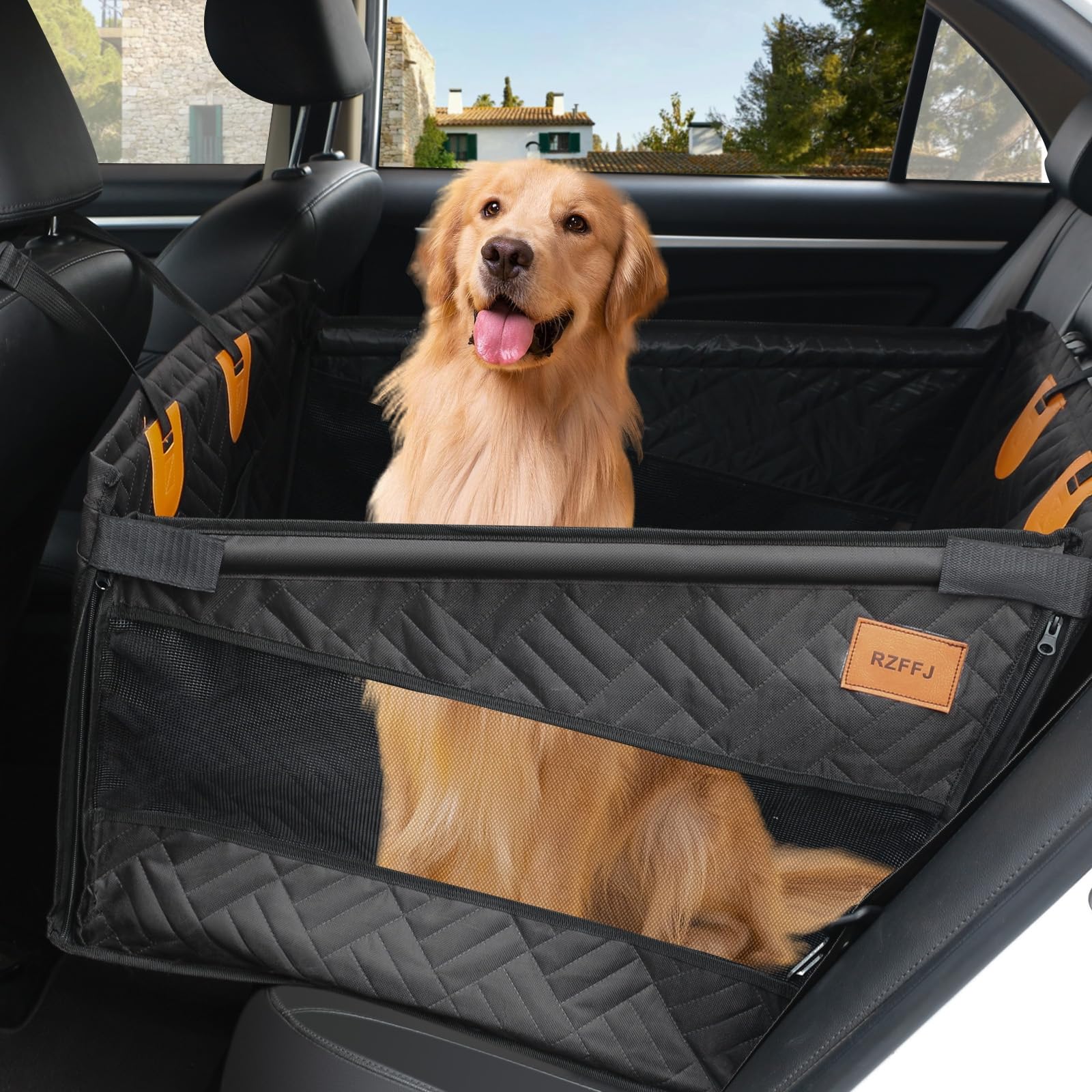 RZFFJ Medium Dog Car Hammock & Seat Cover - Back Seat Extender, Hard Bottom, Black
