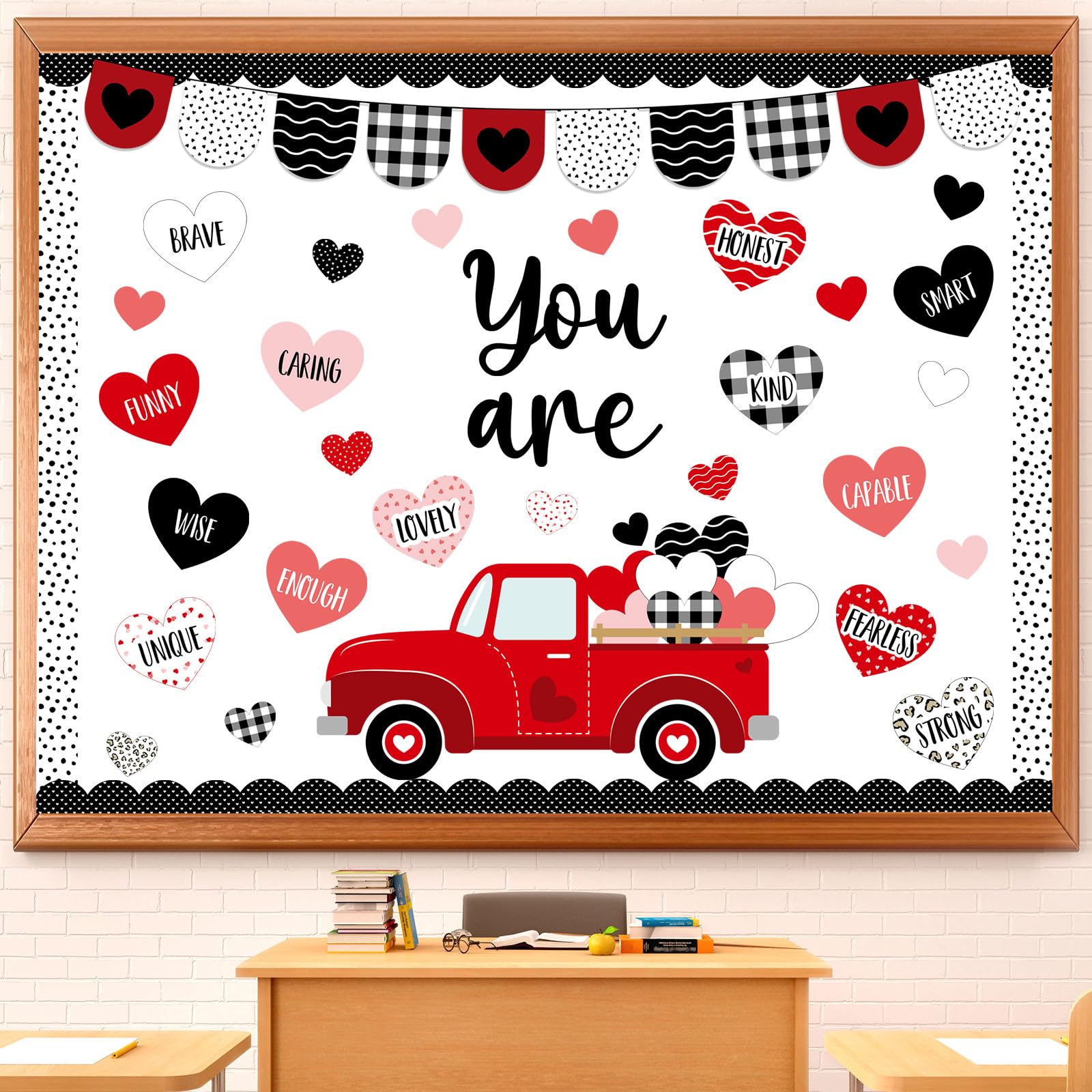 Valentine's Day Bulletin Board Set Romantic Heart Classroom Decorations Valentines Theme Paper Cutouts for Sweet Day Birthday Wedding Anniversary Party Decor(Black White Heart)