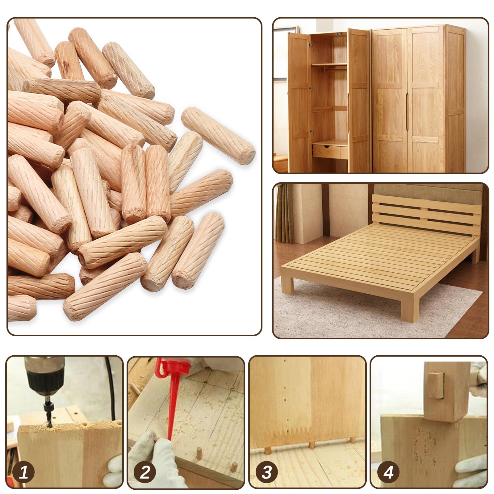 20 X Wooden Dowels Hardwood Grooved Fluted Wood Pins M8 X 30mm | Onestopdiy New