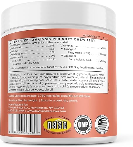 Miniatura 2 de Suplemento para la piel y el pelaje para perros con aceite de salmón, Omega 3 y 6, EPA y DHA, promueve la piel y el pelaje saludables, alivio de la