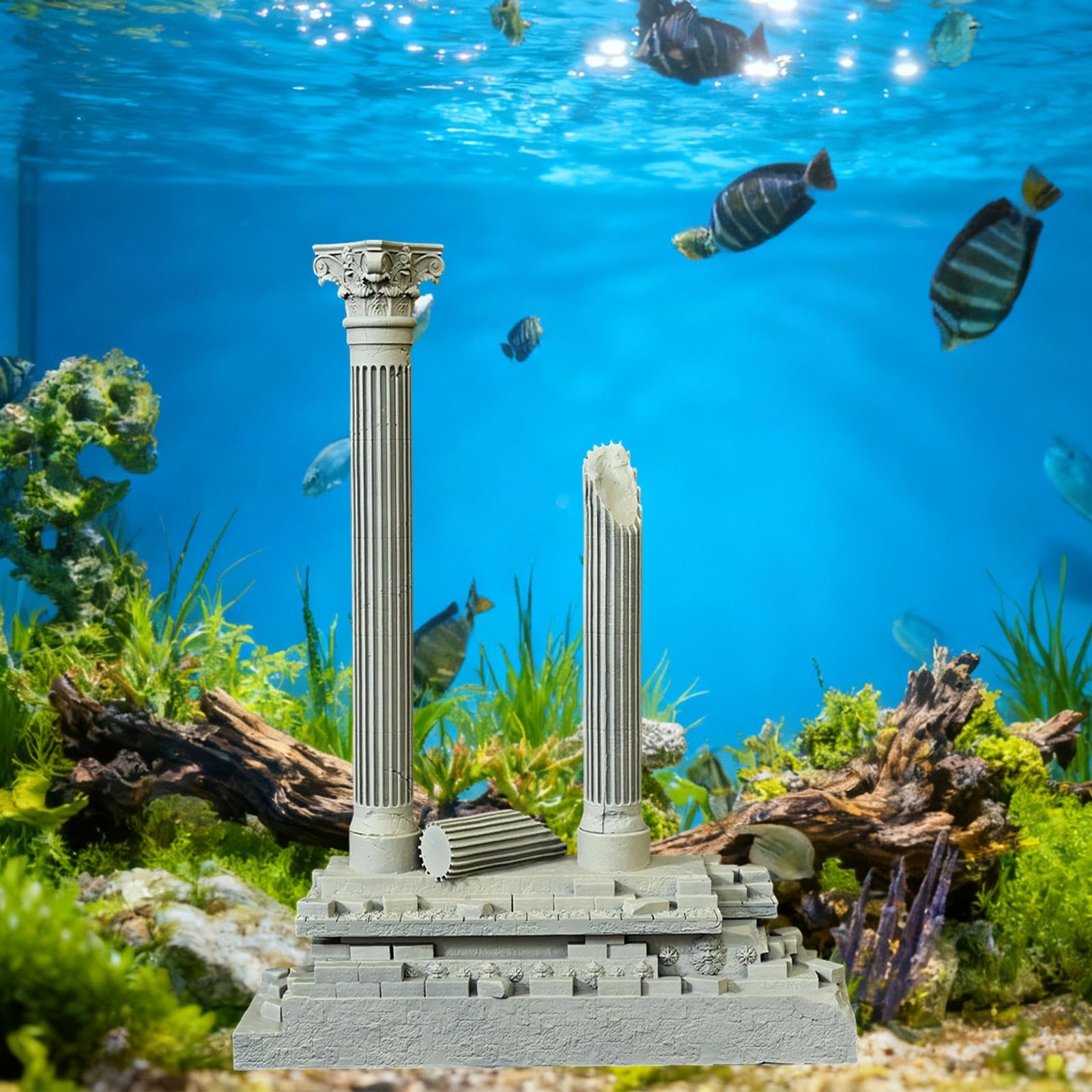 Decorazione a Colonna Romana, Resina Realistica, Acquario, Accessori per Acquario, Decorazione Paesaggistica, Decorazione a Colonna Romana, 18,5 Cm, Set B