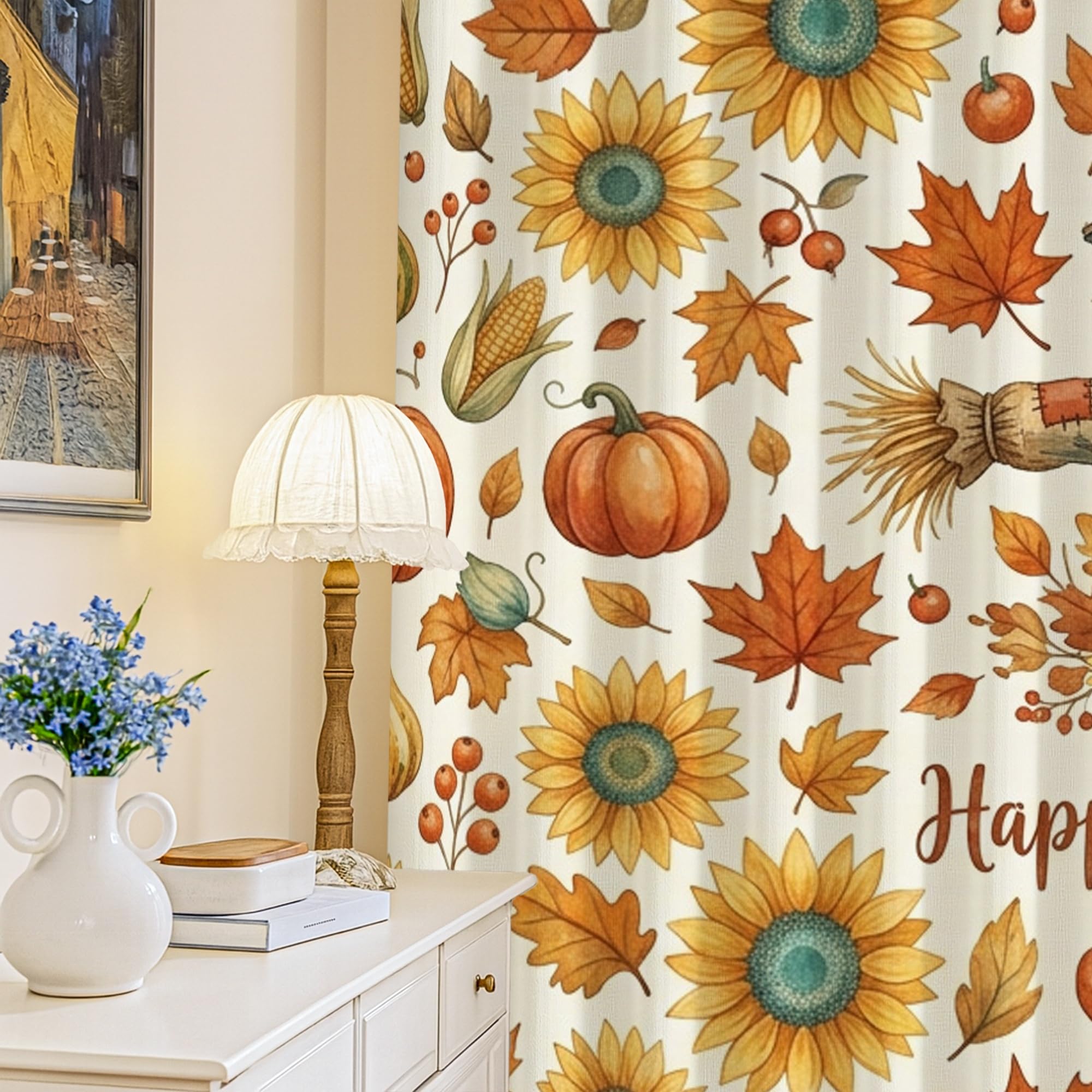 Rideaux occultants pour chambre à coucher au motif tournesol rustique