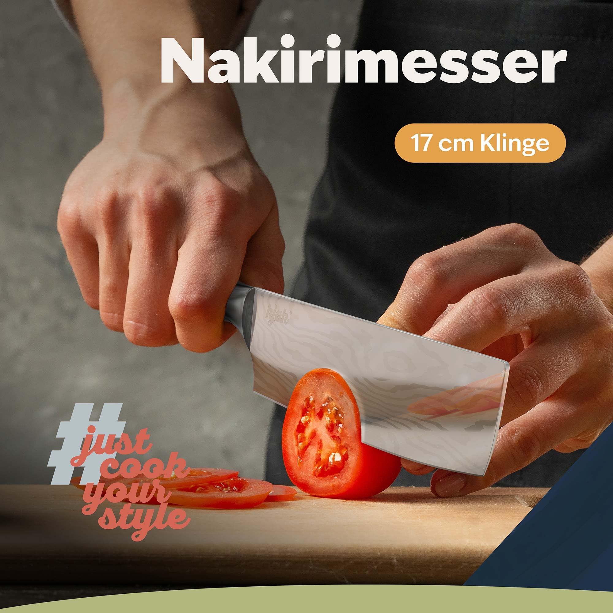 kjøk Nóż Nakiri 17 cm – nóż do warzyw, drewno oliwkowe, stal nierdzewna | Bardzo ostry nóż Nakiri o twardości 58 HRC z rękojeścią z drewna oliwkowego – precyzyjnie kroi warzywa na co dzień