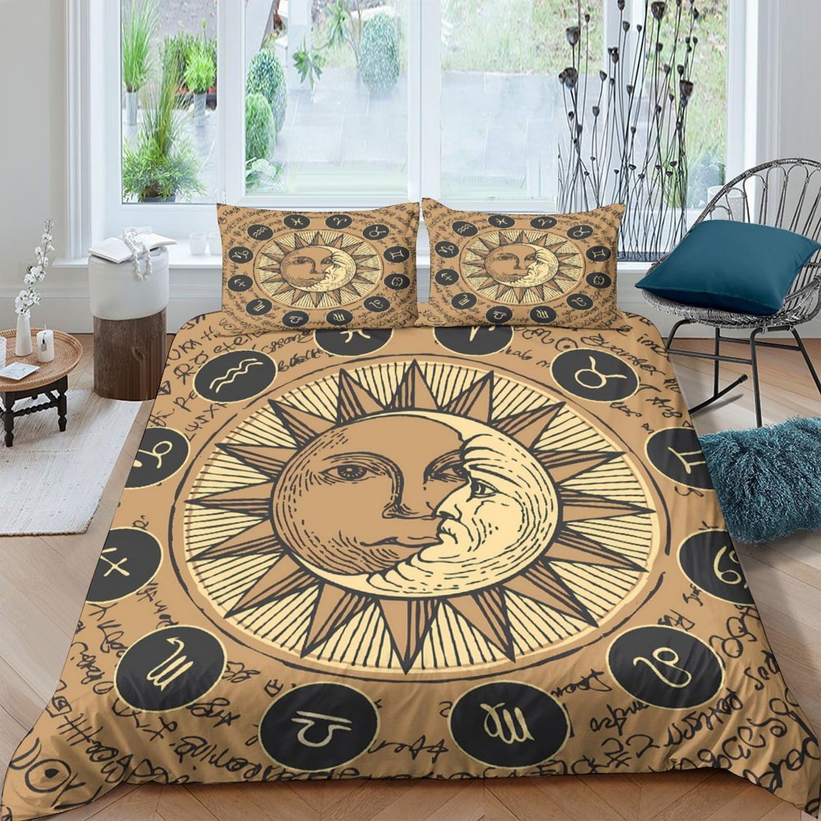 Ctjqhvkz Style-5 3D Printed Sun Moon Fitted Sheet Microfiber Soft Breathable Zodiac Signs Mattress Cover For Bedroom Dorm Decor Single（135X200cm）
