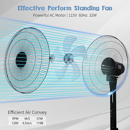 Miniatura 3 de Simple Deluxe Ventilador de pedestal ajustable de 15 pulgadas con 12 niveles de velocidad con control remoto para uso en interiores hogar oficina y