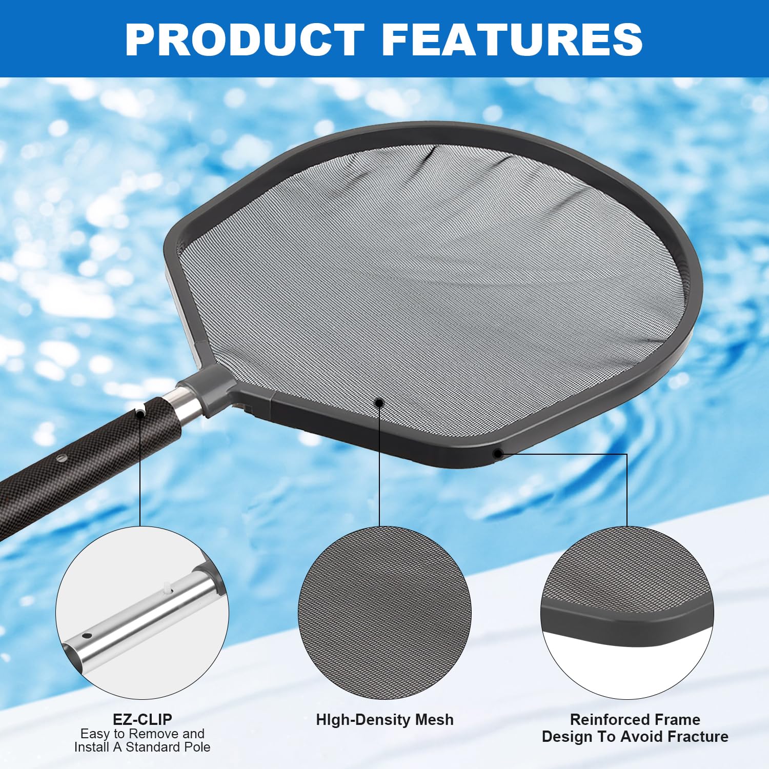 DOBEN Pool Leaf Skimmer Net (42.5x36cm), Heavy Duty Professional Leaf Cleaning Rake, Easily Removes Leaves, Debris from Pools - Image 4