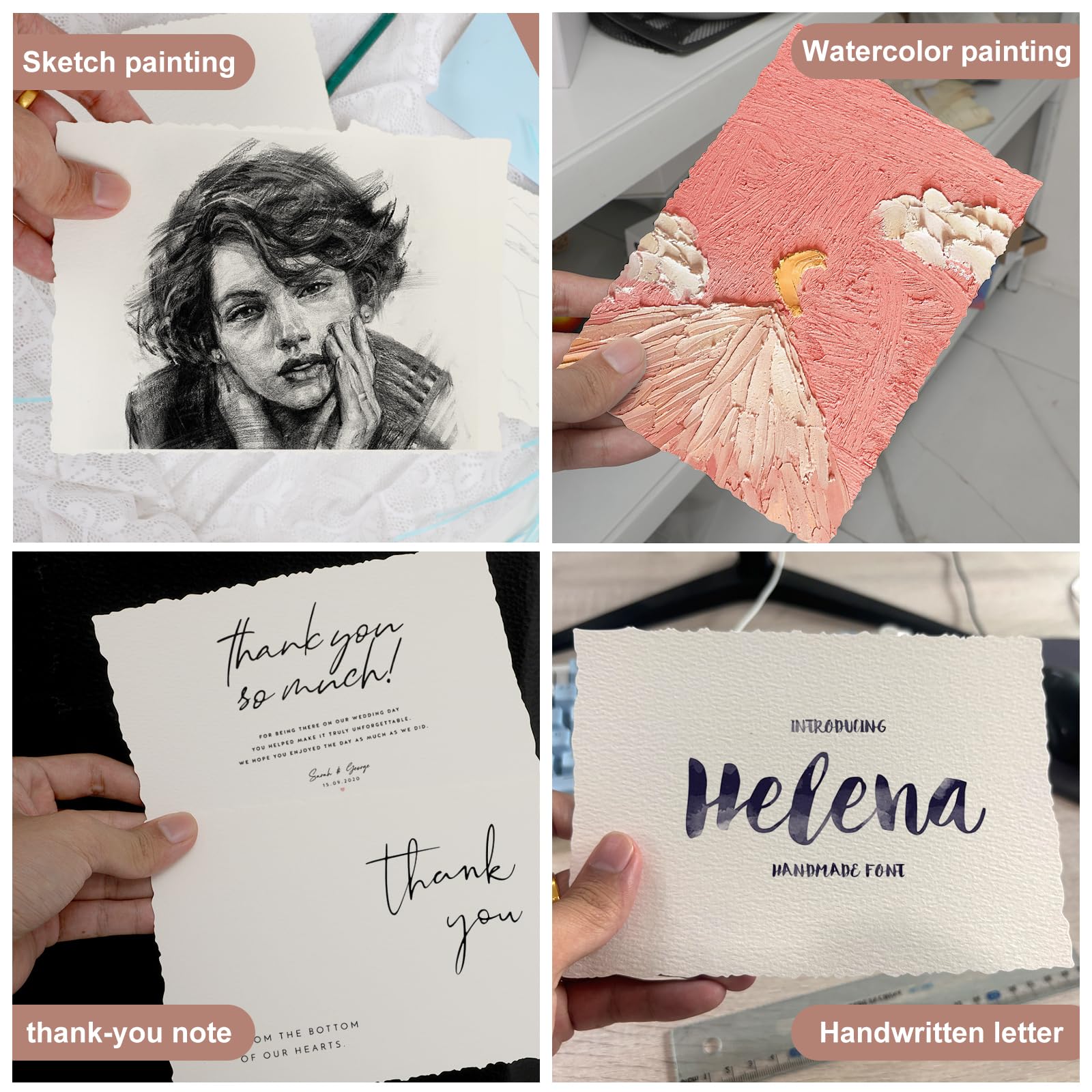 100 Stück strukturiertes Papier, 12,7 x 17,8 cm, Aquarellpapier, 300 g/m², karierter Rand, raues/strukturiertes handgefertigtes Papier für Aquarellfarben, Karten, Handwerk, Hochzeitseinladungen