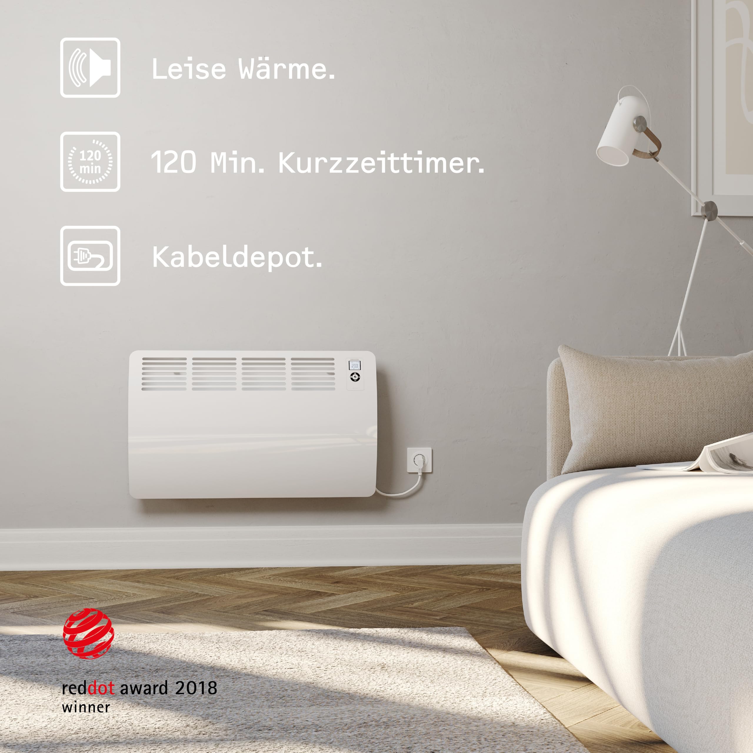 STIEBEL ELTRON Wandkonvektor CON 20 Premium, 2 kW für ca. 25 m², VDE geprüft, LC-Display, Wochentimer, 120 Min. Kurzzeittimer, Silent Mode, Elektroheizung energiesparend, 237833, Weiß