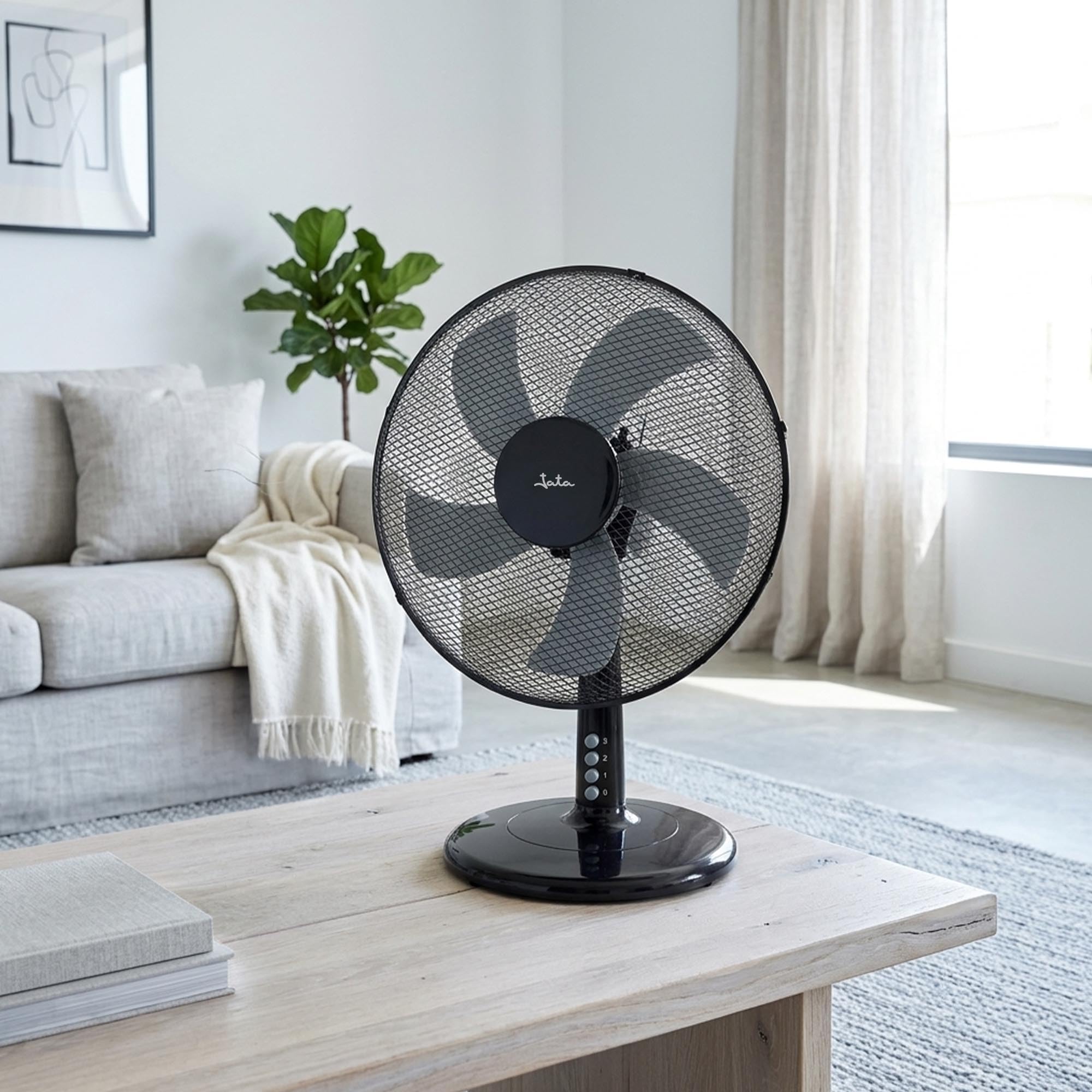 Jata JVVM3125 - Ventilador de Mesa portátil con 3 velocidades, oscilante, cabezal inclinable. Altura: 60 cm. Silencioso. Bajo consumo. 2503 m3/h