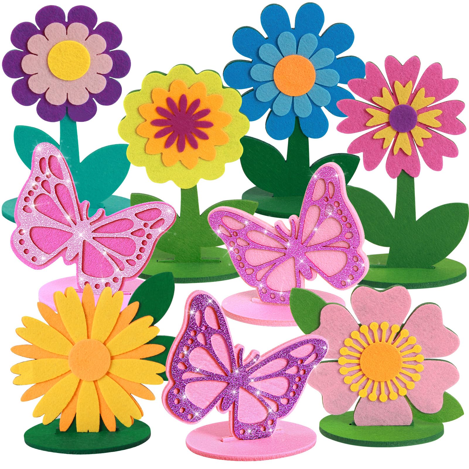 PAPER JAZZ 18 PCS Flower Butterfly Felt Table Centerpieces Spring Home Decoration Wildflower Party Decorations for Office Spring Decor Tables Sign Flower for Birthday Party Baby Shower.