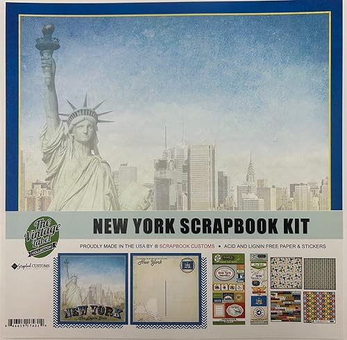 Scrapbook Customs Kit de álbumes de recortes de papel y calcomanías, New York Vintage de 12 x 12 pulgadas