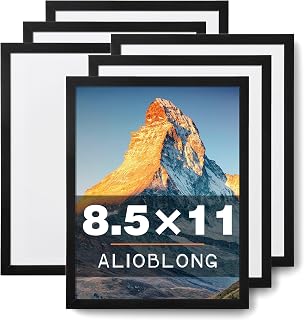 ALIOBLONG 8.5x11 Picture Frame Set of 6,Black Photo Frame for 8.5x11 Without Mat,Thin Border Frame,Horizontal and Vertical Formats for Wall Mount or Tabletop with Shatter-Resistant Acrylic Sheet