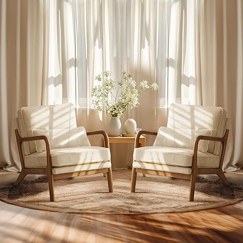 VINGLI Juego de 2 sillas decorativas de pana de alta calidad, sillas tapizadas, cómodas sillas de lectura de madera maciza con almohada lumbar,