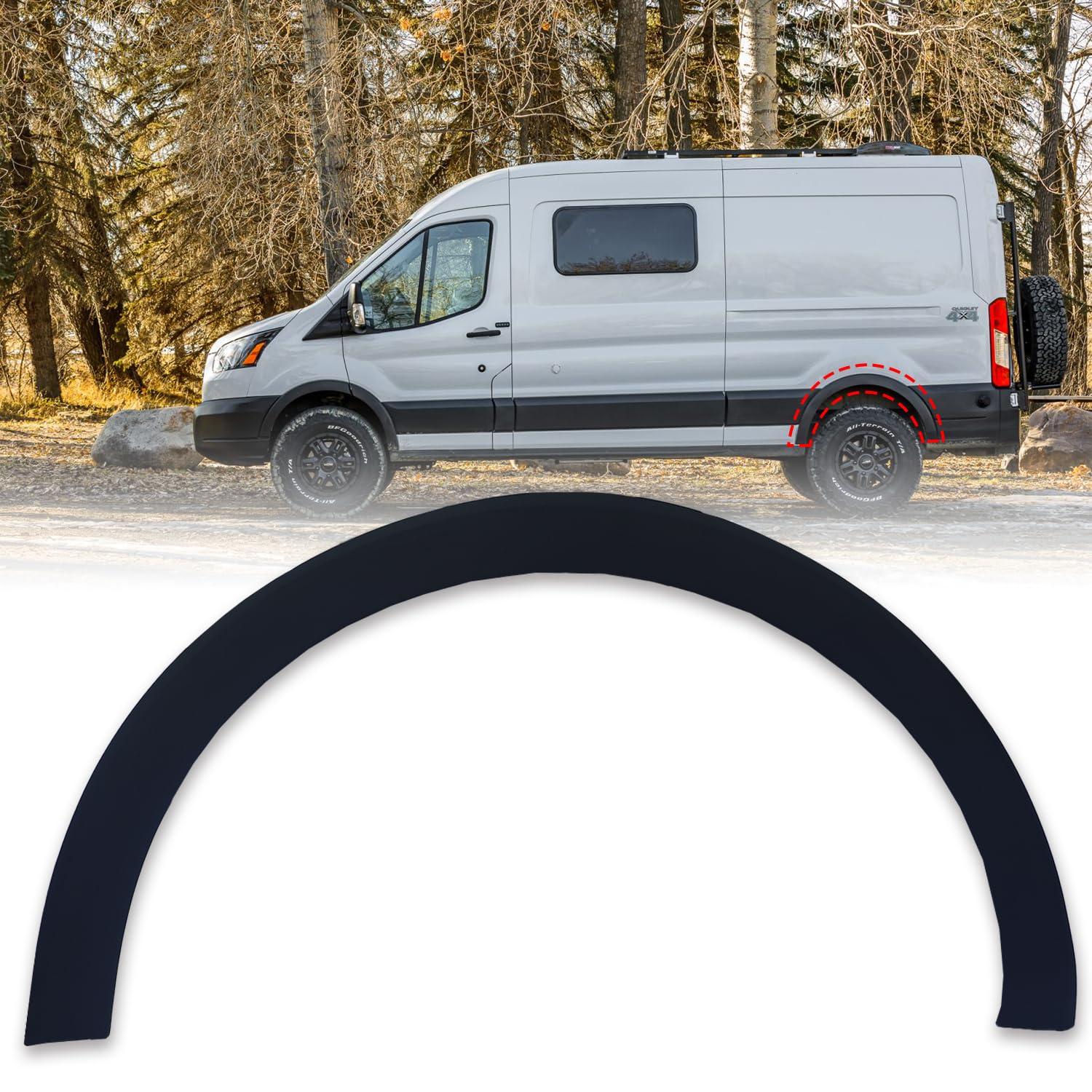Rear Left Fender flare for 2015-2023 Transit 150 250 350, Deflector Wheel Arch Molding Trim Driver Side Accessories, Replace OEM # FO1790121, CK4Z61280K97AC, Black, 1PC