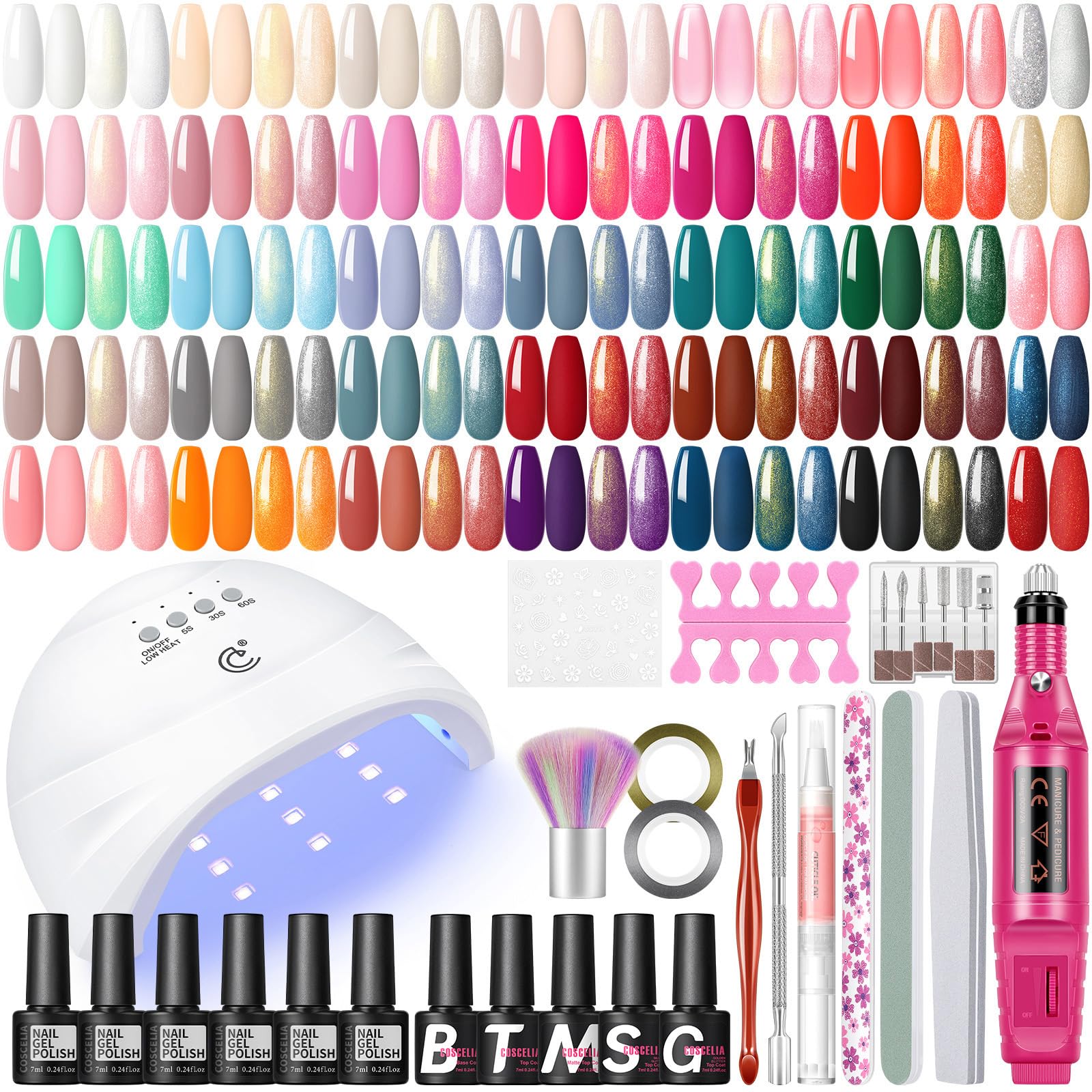 COSCELIA Kit Vernis Semi Permanent Complet, Ponceuse pour Ongles,35 Couleurs Vernis à Ongles, Lampe UV Ongles Gel, Base et Top Coat Kit Manucure Outils Accessoires Nail Art Kit Coffret Cadeau Femme