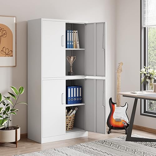 Miniatura 51 de STANI Armario de almacenamiento de metal para garaje con cerradura, archivador de acero con cerradura de 71 pulgadas, gabinete de almacenamiento de