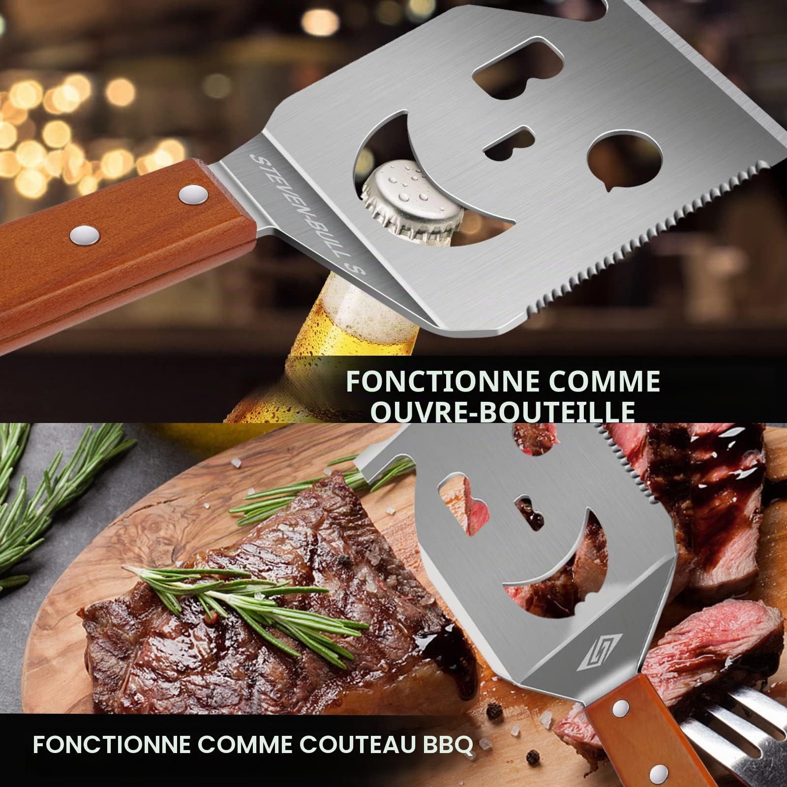 Spatule de grill pour grill, outil de grill 7 en 1 pour grill, outil de grill multifonction, cadeaux pour papa, cadeaux pour hommes.